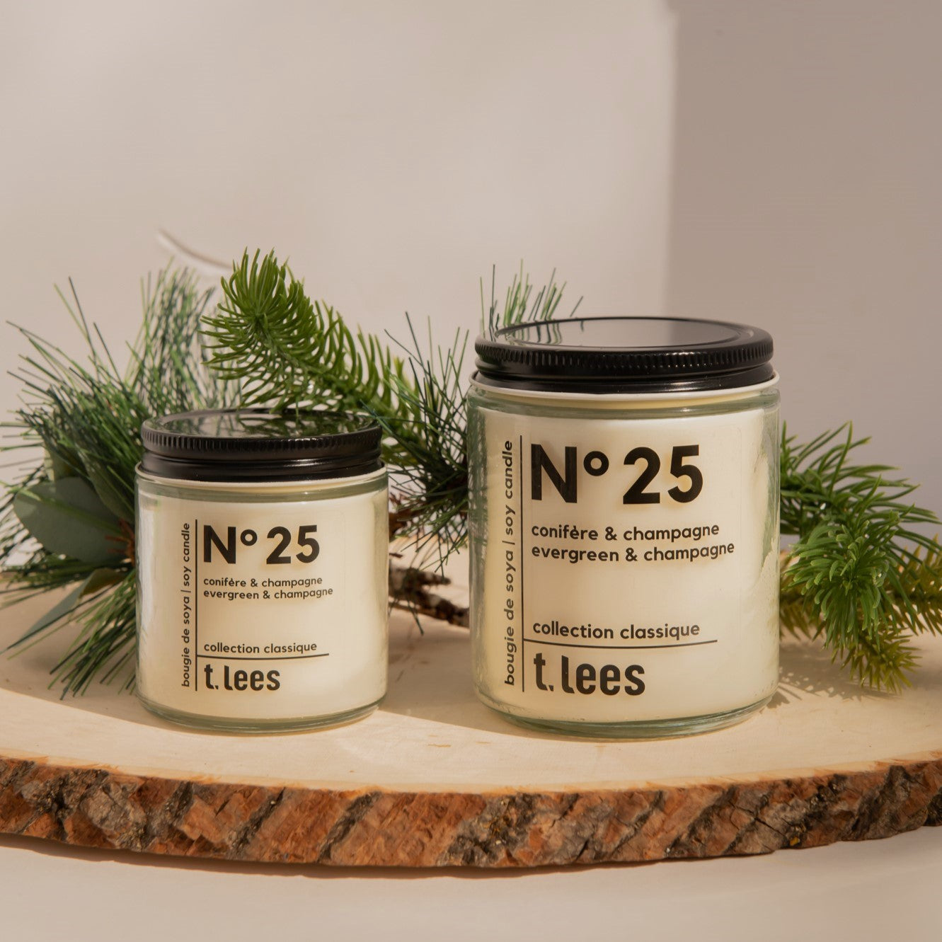 Evergreen & champagne candle
